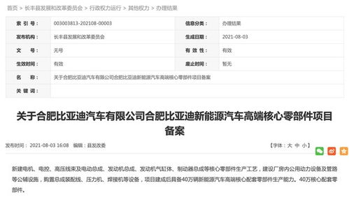 比亞迪合肥項目完成備案，加速布局新能源電池與科技研發(fā)